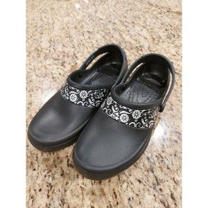 Crocs Women's Mercy 10876 Slingback Slip On Casual Floral Black Clogs Size US 8